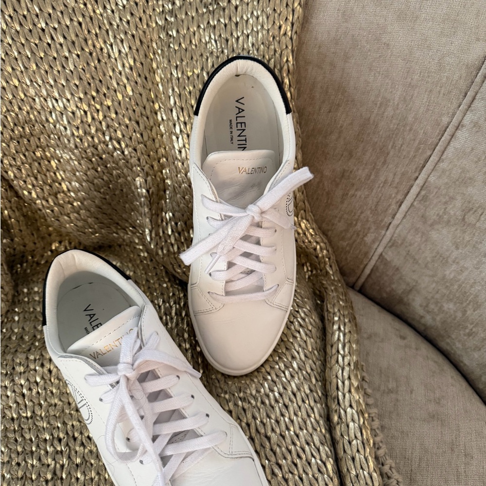 Valentino Women's White and Black Sneakers